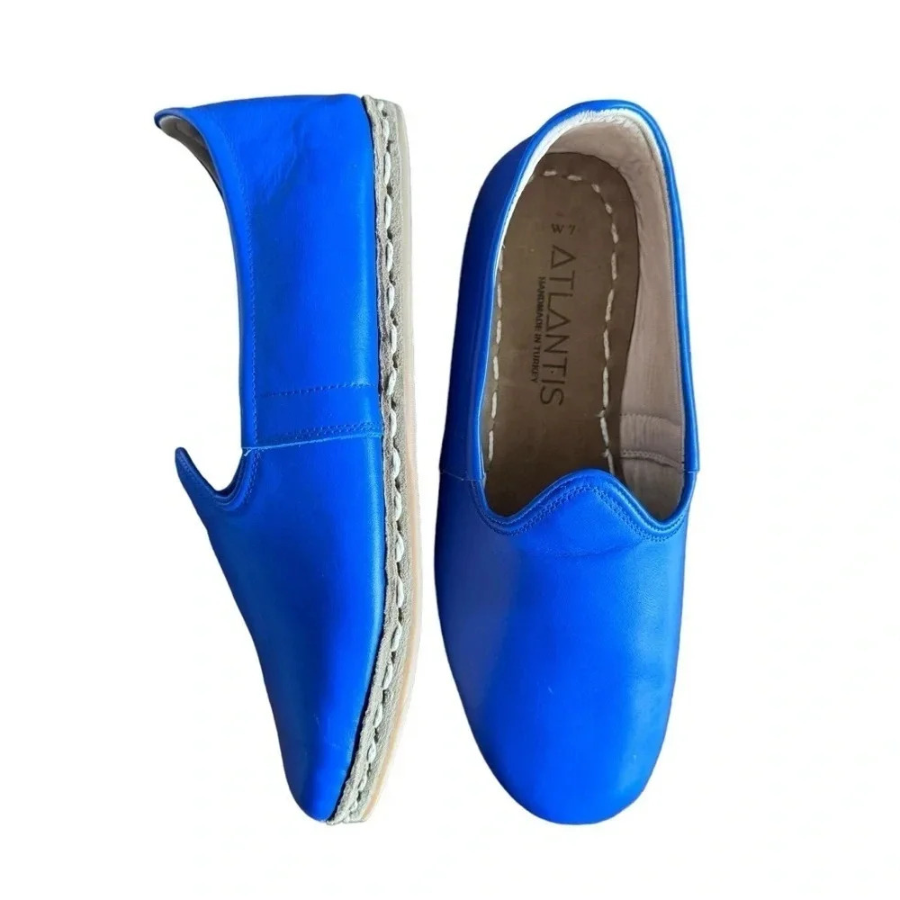 Atlantis Handmade Turkish Slip On Leather Flats In Royal Blue Womens size 7